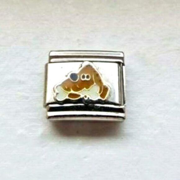 Brown enamel dog with bone 9mm stainless steel italian charm bracelet link new - Picture 1 of 2